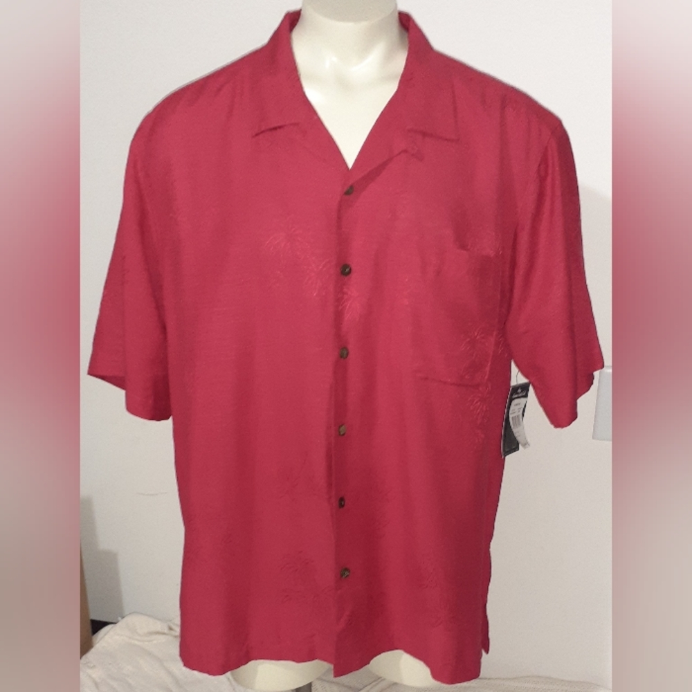 Havana Jack's Cafe Mens Hawaiian 100% Silk Palm Tree Short Sleeve Shirt Size 2XL